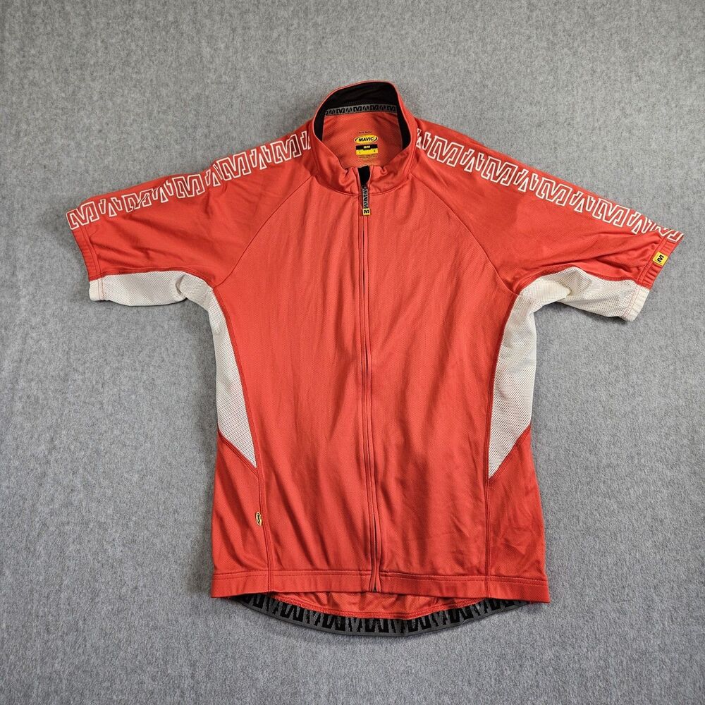 Preowned Mavic Altium Cycling Jersey Red White Full Zip Short Sleeve Size Large